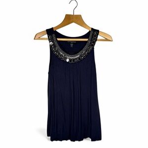 Cynthia Rowley Embellished Blue Sleeveless Blouse Petite Medium